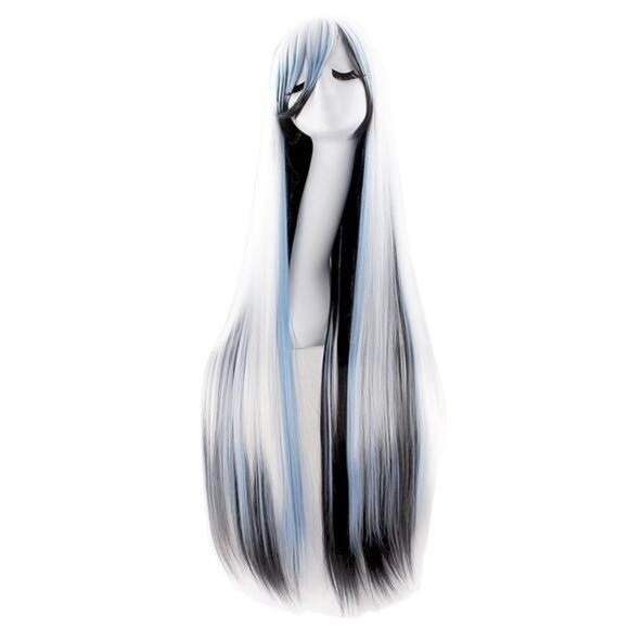 40" 100cm Anime Costume Long Straight Cosplay Wig Party Wig (White/Blue/Black) - Picture 1 of 6